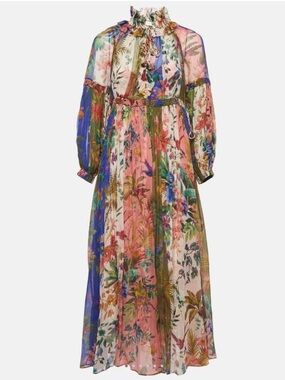 Zimmermann Floral Multicolor Tropicana Print Silk Midi Dress M